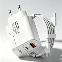 Chargeur mural USB-C rapide 120W à 2 ports, prise EU/US, charge rapide USB Type-C PD 120W, adaptateur de voyage pour téléphone portable