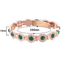 Bracelet magnétique en cuivre rouge pur à 99,9 % vert émeraude, double rangée avec style tennis CZ pour femmes, bijoux énergétiques et bien-être