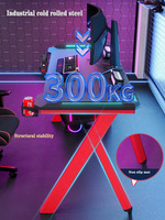 Bureau d'ordinateur pour la maison, bureau noir avec pieds en forme de X, table de jeu avec éclairage LED, ensemble de bureau de jeu, table de jeu RVB