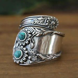 Anello Cocktail Floreale T0925 con Turchese Incorniciato, Anelli Unisex alla Moda, Idea Regalo - Product Image 2