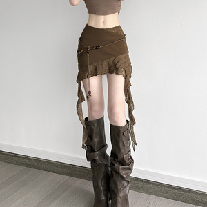 กระโปรงมินิสั้นทรงเรโทรแต่งระบายแบบไม่สมมาตรสำหรับผู้หญิง ประดับลูกปัด แต่งเชือกผูก ดีไซน์แบบปะติดปะต่อ เซ็กซี่เก๋ไก๋ - Product Image 3