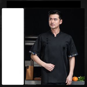 ชุดยูนิฟอร์มเชฟแบบสั้นแขนเสื้อผ้าฝ้ายสำหรับร้านอาหารโรงแรม เสื้อคลุมบาร์ เสื้อแจ็คเก็ตสำหรับทำอาหาร ชุดทำงานในครัว แบบ unisex - Product Image 2