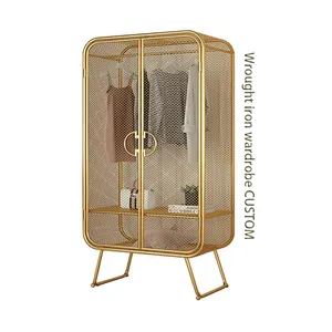 OEM / ODM Luxo Moderno Minimalista Luz Metal Cabinet Beauty Salon Wardrobe Roupeiro Armazenamento Quarto Ferro Forjado