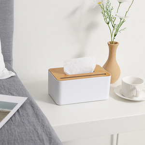 Simple Desktop Tissue Box White With Wood <b>Top</b> Multipurpose Home Office Use - Product Image 1