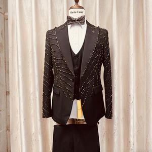 <span class=keywords><strong>Traje</strong></span> Brillante con Pedrería Personalizado para <span class=keywords><strong>Hombre</strong></span>, Esmoquin de 3 Piezas, Chaqueta, <span class=keywords><strong>Chaleco</strong></span> y Pantalones, Ropa Formal para Fiesta, Hecho a Mano con Cuentas, de Lujo - Product Image 1
