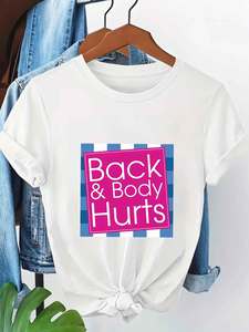 T-shirt Personalizzata - Stampa 'BACK & <span class=keywords><strong>BODY</strong></span> HURTS' su Maglietta Sportiva da Donna, Design con Stampa Cartoon e Vestibilità Comoda - Product Image 1