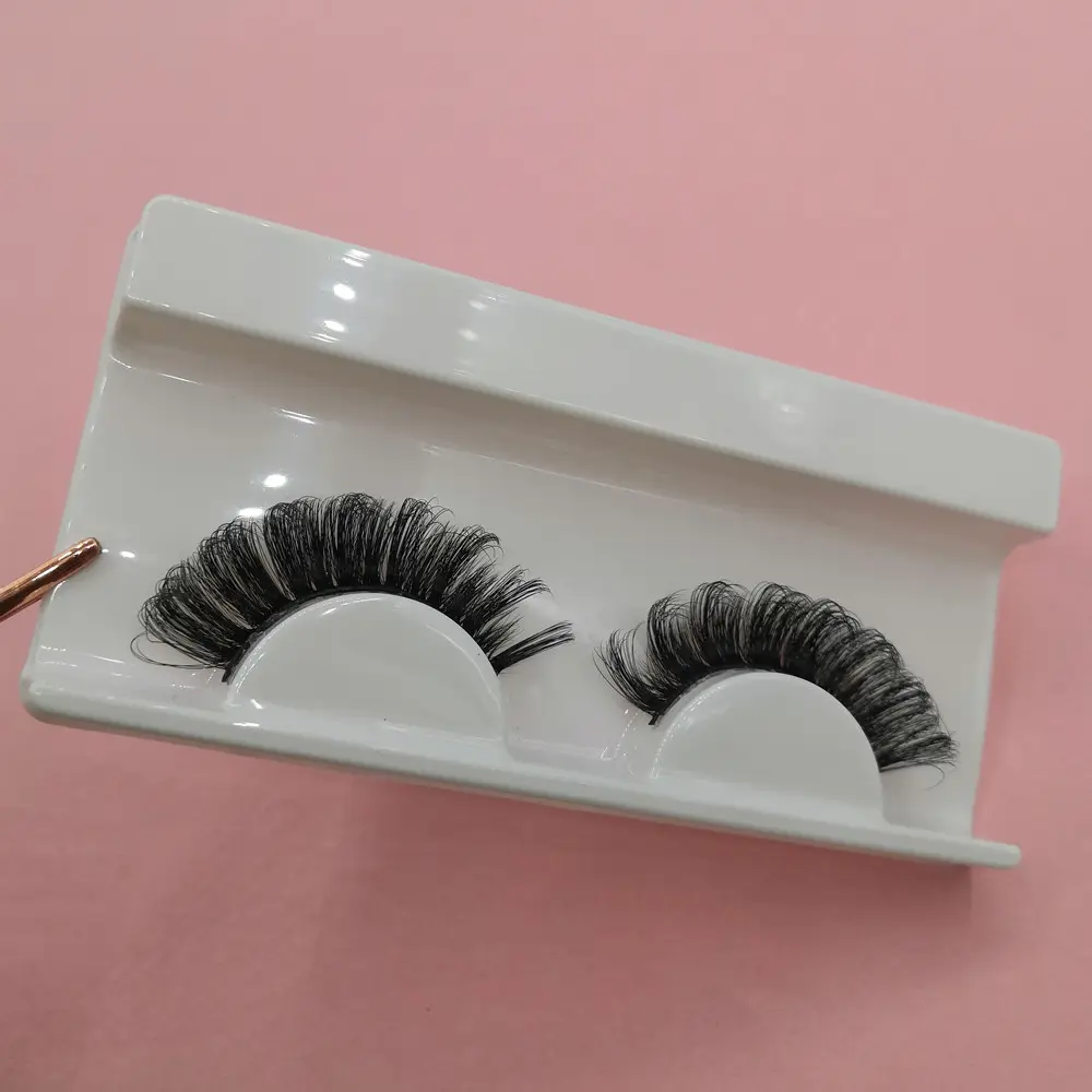 wholesale private label faux mink lashes reusable 12-19mm lash with spikes d curl russian strip eyelash winged cat eye lash