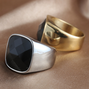 European American Style <b>Titanium</b> Steel Black Gemstone <b>Ring</b> Geometric Bezel Setting Women's Fashion Jewelry Size 27 - Product Image 3