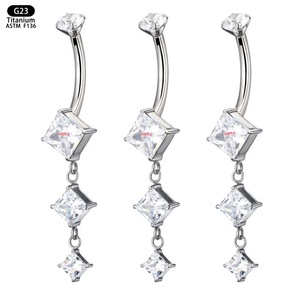 Piercing de nombril géométrique carré en zircon avec pampille, en alliage de titane F136, 10 mm, bijou corporel pour piercing - Product Image 5