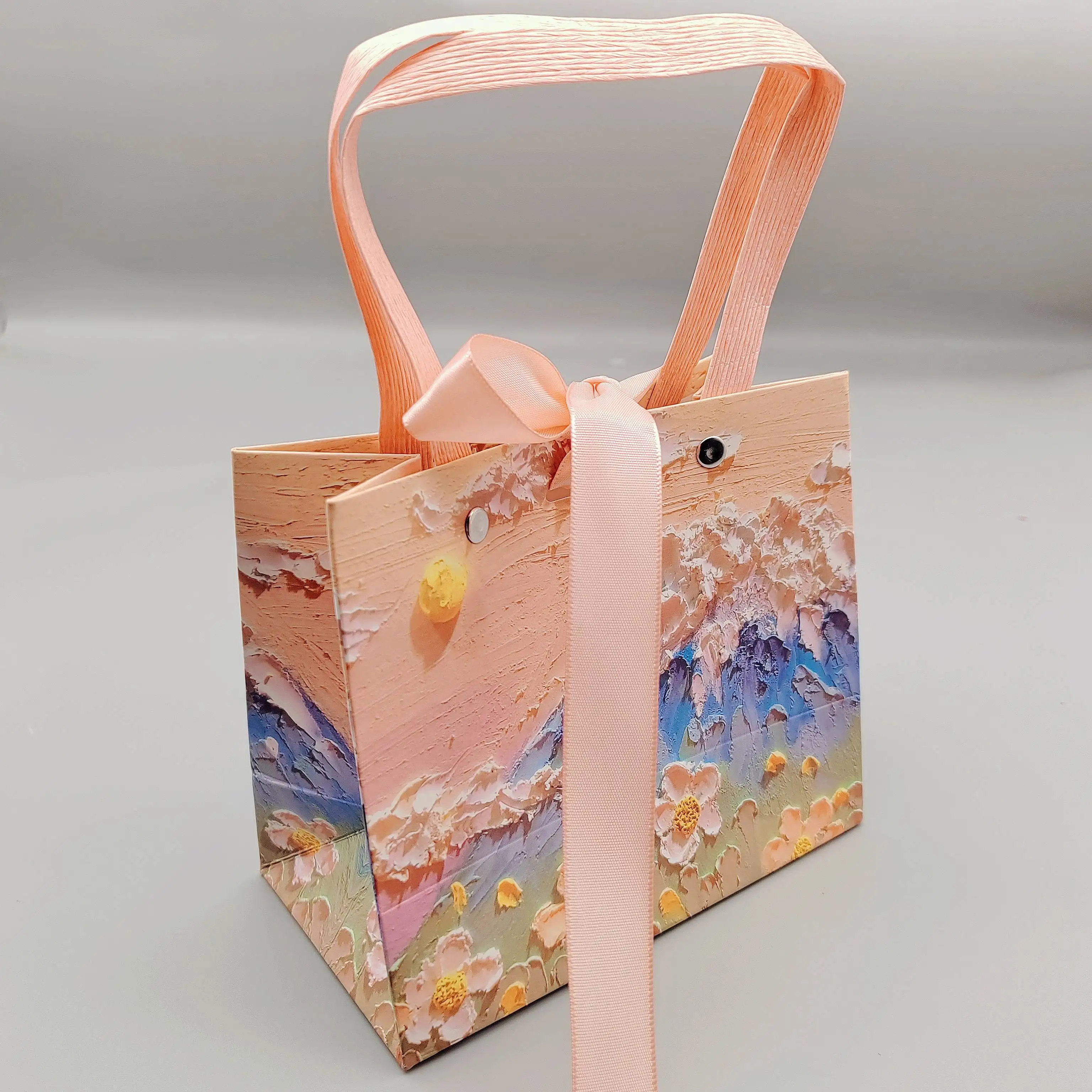 Tas tongkat lukisan minyak bunga krim, tas tangan kapasitas besar kelas atas untuk pria dan wanita hadiah ulang tahun