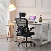 Chaise de bureau exécutive ergonomique pivotante moderne et confortable en tissu, design à dossier croisé, accoudoirs réglables, appuie-tête réglable