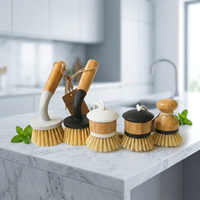 Brosse de nettoyage multifonctionnelle pour ustensiles de cuisine, vente directe usine, brosse naturelle à poils avec manche en bois