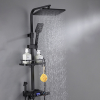 Système de douche mural carré moderne noir et or avec LED, robinetterie thermostatique numérique, ensemble de robinets de douche à effet pluie pour baignoire