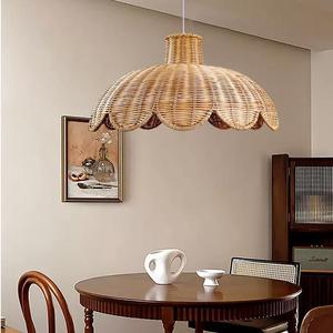 Rattan Pendant <b>Light</b> E27 Round Single-head Chandelier For <b>Dining</b> Table Bar Counter Bedroom Tea Room - Product Image 3