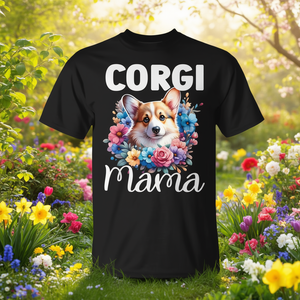 T-shirt floral Corgi Mama pour les amoureux des chiens, cadeau mignon pour la fête des mères pour les femmes - Product Image 3