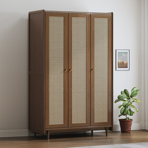Armario de Madera Maciza de Tres Puertas con Puertas Abatibles, Mueble de Almacenamiento para Dormitorio, Color Negro Retro, Color Nogal - Product Image 2