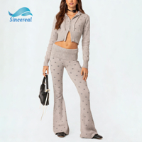 Ensemble deux pièces pour femme à pois personnalisé en polyester et coton, avec capuche et fermeture éclair, coupe ajustée, respirant, écologique, confortable et extensible