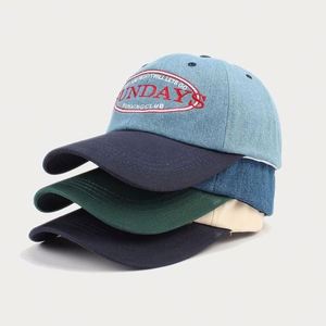 Nouvelle Casquette de Baseball Vintage Courbée à 6 Panneaux avec Patch Brodé Lettres New York, Unisexe, en Denim Bicolore, Casquette de Sport - Product Image 1