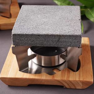天然石质方形烤盘，适合一人使用，无烟，多功能，可烤牛排、烧烤、奶酪，带酒精/木炭炉 - Product Image 6