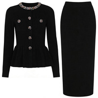 Nouveauté, ensemble de vêtements pour femmes toutes saisons, pull en tricot à col boutonné uni, élégant, décontracté, cardigan, jupe midi en tricot