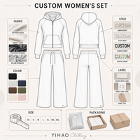 Ensemble de survêtement pour femme : sweat à capuche court zippé et pantalon large délavé à l'acide – Vente en gros personnalisée
