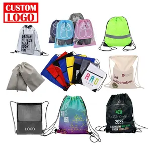 Promotional Custom Full Color Printed Promotion Gift Advertising Free Design Non-woven Drawstring Bags With Double String