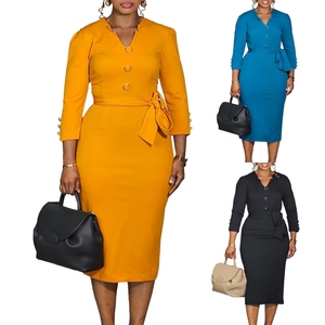 D596 abiti di moda autunno donna Casual elegante manica lunga scollo a V da donna abito da ufficio da donna abiti africani <span class=keywords><strong>vestiti</strong></span> da donna - Product Image 1