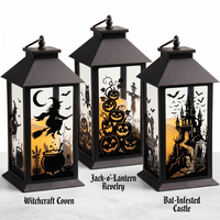 Ensemble de lanternes en métal noires personnalisées pour Halloween, décoratives, pour table, porche, décoration de la maison, OEM, décoration de lanterne d'Halloween