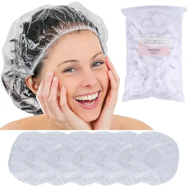 Disposable Hair Plastic Shower Cap - (Pack of 100) Clear Women Shower caps Waterproof Bath caps Processing Hair Cover