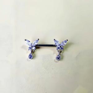 14G Clear CZ Butterflies Barbell Nipple Ring Set Inlay de acero inoxidable Cubic Zirconia Butterfly Wings Pezón <span class=keywords><strong>Piercing</strong></span> para mujeres - Product Image 2