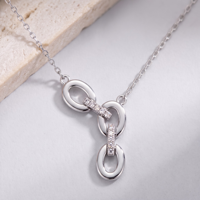 Collier Pendentif Géométrique Minimaliste Ovale Entrelacé en Argent Sterling 925 et Zircon Cubique, Vente en Gros Usine, Cadeau pour Femme