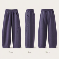 Pantalones Deportivos Anchos para Niños, Cintura Alta, 69% Algodón, Tejido Grueso, Costura Curva, Ropa de Estar por Casa para Niñas y Niños de 4 a 14 Años, Personalizado OEM