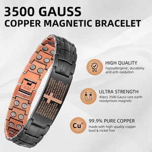 Bracciale Classico Magnetico in Rame <span class=keywords><strong>con</strong></span> Croce per Uomo, Incisione Biblica del Padre Nostro, 9 Pollici, Chiusura a Maglie Pieghevoli - Product Image 4