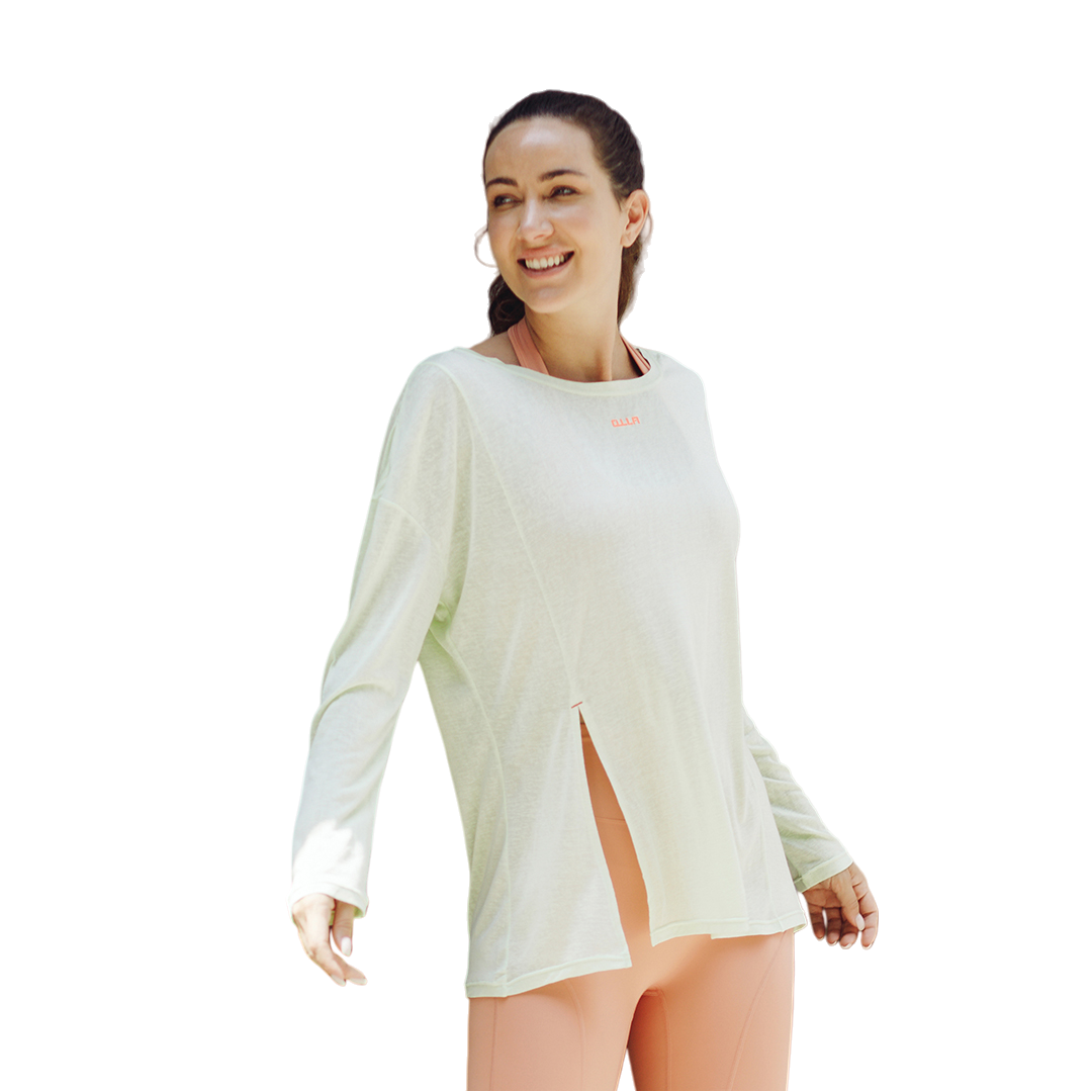 Side Opening Outdoor Lightweight Long Sleeve Sportswear Breathable Fitness Gym Round Neck Women Yoga Top