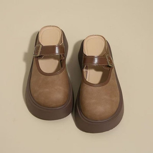 Femmes 2025 printemps rétro plate-forme paresseux demi-pantoufles en cuir véritable semelle épaisse Mule améliorant la hauteur Birkenstocks bout fermé - Product Image 3