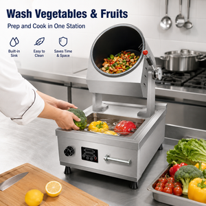 Machine à frire automatique à induction commerciale 5000W avec évier, wok inclinable en acier inoxydable pour cuisine de restaurant - Product Image 4