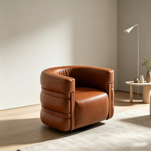 Poltrona in Pelle Premium dal Design Moderno con Schienale Curvo, Sedia Lounge Italiana Personalizzata per Soggiorno, Ufficio Dirigenziale e Villa - Product Image 1