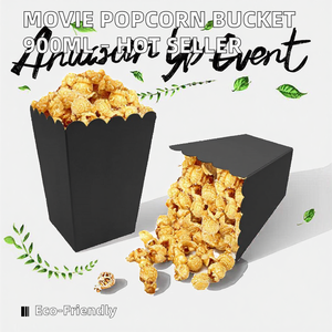 Seau à Popcorn Thème Cinéma 900ml en Papier Couché Doré Recyclable – Boîte Carrée – Vente Flash - Product Image 2