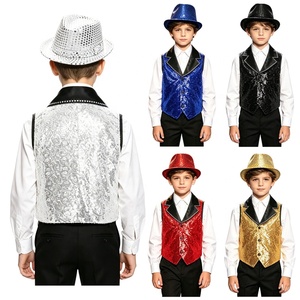 Ensemble Gilet et Chapeau à Paillettes pour Garçons, Costume de Danse Hip-Hop, Gilet à Paillettes, Bordure en Strass Paisley, Col Cranté, Costume de Scène Personnalisé - Product Image 1