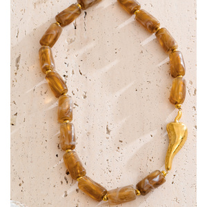 Jinyou 4107 thời trang handmade mùa thu Vòng cổ thép không gỉ Nâu nhựa hạt Chuỗi vòng cổ cho món quà trang sức - Product Image 2