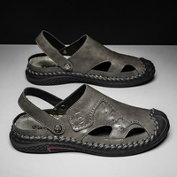 Chanclas de cuero genuino extragrandes para hombre con puntera, servicio de LOGO personalizado, ideales para playa y exteriores.