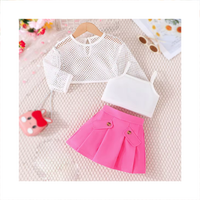 Vente en gros de vêtements pour petites filles de 0 à 6 ans ensemble de vêtements pour filles 3 pièces avec jupe et haut évidée et gilet à manches longues