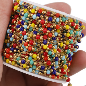 Chaîne perlée en acier inoxydable, cristal à facettes pour la fabrication de bracelets, blanc, noir, bleu, coloré, H1356 - Product Image 5
