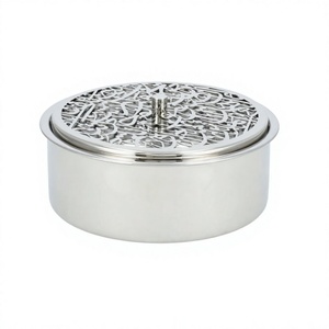 Handmade Silver Stainless Steel Round Hot <b>Pot</b> Dish With Stylish <b>Lid</b> Food Serving Dish With Polished for Dining Table Decor - Product Image 1