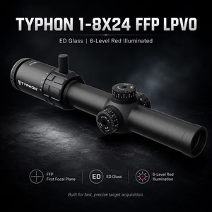 Mira Telescópica TYPHON SPECPRECISION 1-8X24 True 1x FFP LPVO |   Vidrio de Ultra Baja Dispersión ED |   Óptica de Caza Resistente al Agua y a los Golpes - Product Image 1
