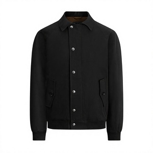 Blouson Racer en Coton Noir pour Homme, Col Rabattu Tissé, Fermeture Éclair, Coupe Ample, Vêtement d'Extérieur Décontracté Printemps - Product Image 4