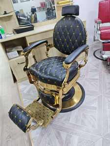 Chaise de styliste en cuir moderne haut de gamme pour salons de coiffure, chaise inclinable réglable dorée luxueuse conçue pour un usage professionnel - Product Image 6