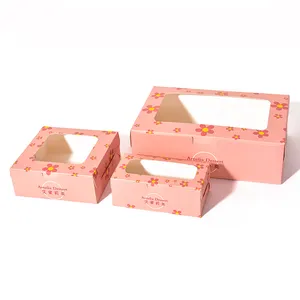 Caixas de papel de padaria rosa, com janela para pie e rosquinhos, bolo fofo