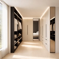 Sistema de Armario Esquinero Moderno para Dormitorio, Armario Modular de Madera Personalizado, Vestidor con Cajones y Armario