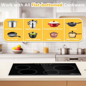 Table de cuisson électrique à 4 brûleurs de 30 pouces, 220-240 V, encastrable, 7200 W, en céramique, avec protection en verre et cadre métallique - Product Image 5